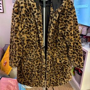 Leopard Print Faux Fur Coat